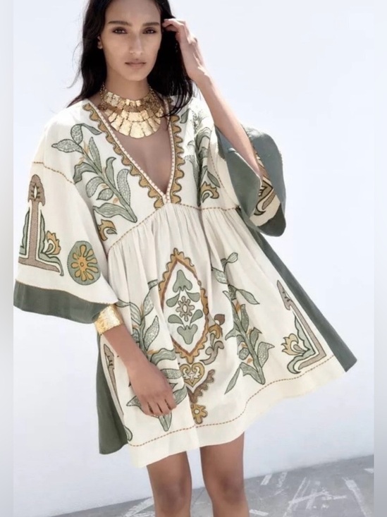 Zara Dresses & Skirts - Zara Embroidered Linen Blend Mini Dress size L
